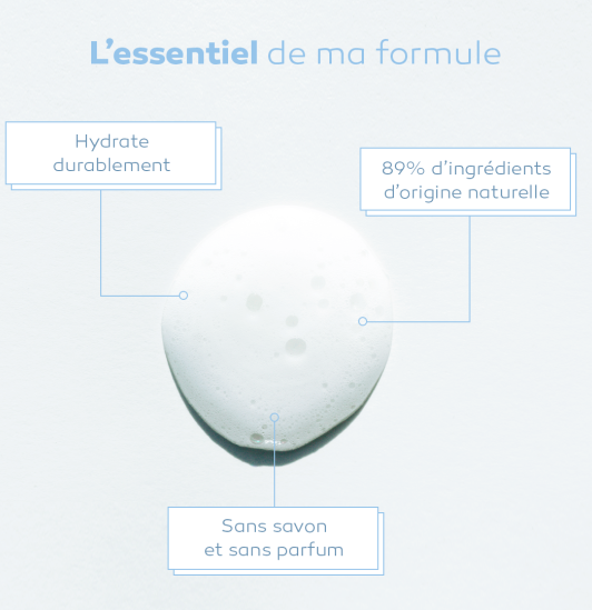 Crème de douche apaisante, hydrate durablement, 89% d'ingrédients d'origine naturelle, sans savon et sans parfum