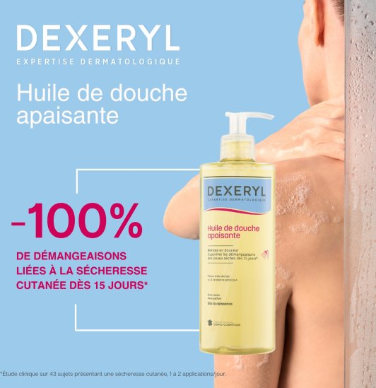 Huile de douche apaisante, -100% de démangeaisons liées à la sécheresse cutanée dès 15 jours