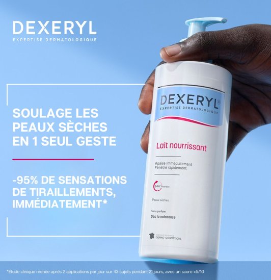 Soulage les peaux sèches en 1 seul geste. -95% de sensations de tiraillements, immédiatement